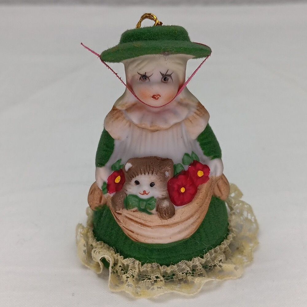 Jasco Lil Chimers Heirloom Doll Bell Bisque Porcelain Flocked with Lace Vintage